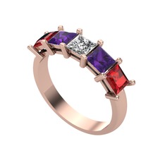 Beyaz zirkon, ametist ve garnet 14 ayar rose altın yüzük