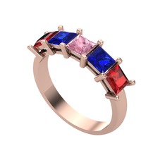 Pembe kuvars, lab safir ve garnet 8 ayar rose altın yüzük