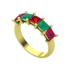 Edda 5 Taşlı Yüzük - Garnet, kök zümrüt ve rodolit garnet 8 ayar altın yüzük #9hyh0o