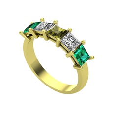 Peridot, swarovski ve yeşil kuvars 8 ayar altın yüzük