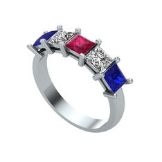 Rodolit garnet, swarovski ve lab safir 18 ayar beyaz altın yüzük