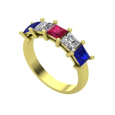 Edda 5 Taşlı Yüzük - Rodolit garnet, swarovski ve lab safir 14 ayar altın yüzük #a4p5gr