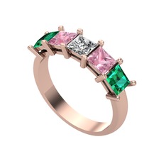 Beyaz zirkon, pembe kuvars ve yeşil kuvars 14 ayar rose altın yüzük