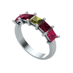 Edda 5 Taşlı Yüzük - Peridot, kök yakut ve rodolit garnet 18 ayar beyaz altın yüzük #af5r4j