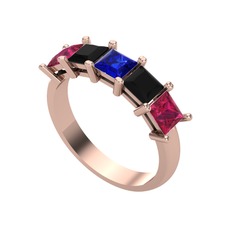 Edda 5 Taşlı Yüzük - Lab safir, siyah zirkon ve rodolit garnet 18 ayar rose altın yüzük #afzcsh