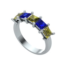 Peridot ve lab safir 14 ayar beyaz altın yüzük