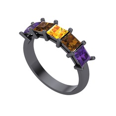 Edda 5 Taşlı Yüzük - Sitrin, dumanlı kuvars ve ametist 925 ayar siyah rodyum kaplama gümüş yüzük #aj2sy