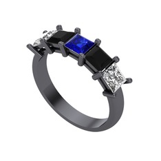 Edda 5 Taşlı Yüzük - Lab safir, siyah zirkon ve swarovski 925 ayar siyah rodyum kaplama gümüş yüzük #aof5te
