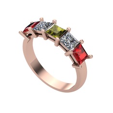 Edda 5 Taşlı Yüzük - Peridot, pırlanta ve garnet 18 ayar rose altın yüzük (0.78 karat) #ati69k