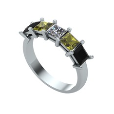 Pırlanta, peridot ve siyah zirkon 8 ayar beyaz altın yüzük (0.39 karat)