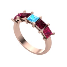 Edda 5 Taşlı Yüzük - Akuamarin, kök yakut ve rodolit garnet 14 ayar rose altın yüzük #b9nu8g