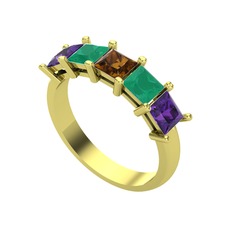 Edda 5 Taşlı Yüzük - Dumanlı kuvars, kök zümrüt ve ametist 14 ayar altın yüzük #baiu1e