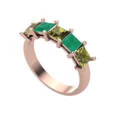 Peridot ve kök zümrüt 8 ayar rose altın yüzük