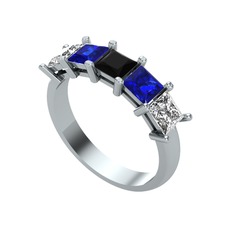 Edda 5 Taşlı Yüzük - Siyah zirkon, lab safir ve swarovski 14 ayar beyaz altın yüzük #be7uix