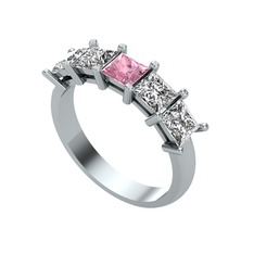 Pembe kuvars, beyaz zirkon ve swarovski 8 ayar beyaz altın yüzük
