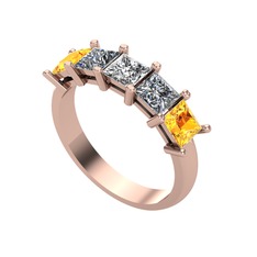 Edda 5 Taşlı Yüzük - Swarovski, pırlanta ve sitrin 18 ayar rose altın yüzük (0.78 karat) #bq3mkt
