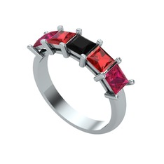 Edda 5 Taşlı Yüzük - Siyah zirkon, garnet ve rodolit garnet 18 ayar beyaz altın yüzük #bulkuu
