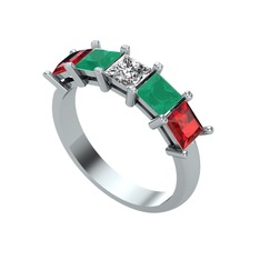 Swarovski, kök zümrüt ve garnet 14 ayar beyaz altın yüzük