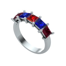 Garnet, lab safir ve kök yakut 8 ayar beyaz altın yüzük