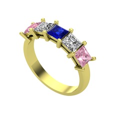 Lab safir, swarovski ve pembe kuvars 8 ayar altın yüzük