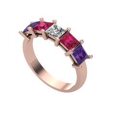 Edda 5 Taşlı Yüzük - Swarovski, rodolit garnet ve ametist 14 ayar rose altın yüzük #c55o7h