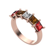 Edda 5 Taşlı Yüzük - Swarovski, dumanlı kuvars ve garnet 14 ayar rose altın yüzük #c9ajsj