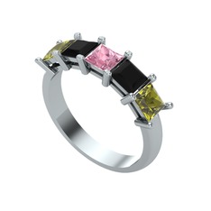 Edda 5 Taşlı Yüzük - Pembe kuvars, siyah zirkon ve peridot 925 ayar gümüş yüzük #cazunz
