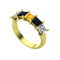 Edda 5 Taşlı Yüzük - Sitrin, siyah zirkon ve swarovski 14 ayar altın yüzük #cyfbvm