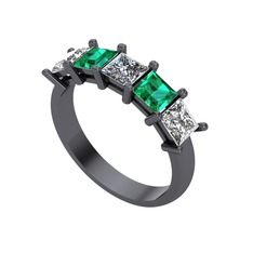 Pırlanta, yeşil kuvars ve swarovski 925 ayar siyah rodyum kaplama gümüş yüzük (0.39 karat)