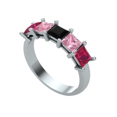 Edda 5 Taşlı Yüzük - Siyah zirkon, pembe kuvars ve rodolit garnet 925 ayar gümüş yüzük #dc6a2i