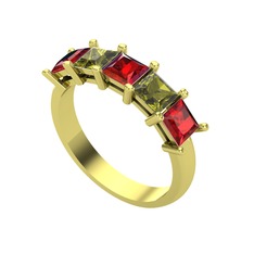 Edda 5 Taşlı Yüzük - Garnet ve peridot 14 ayar altın yüzük #df9231