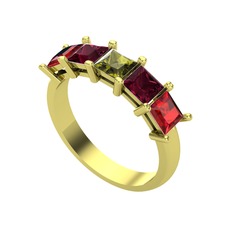 Edda 5 Taşlı Yüzük - Peridot, kök yakut ve garnet 8 ayar altın yüzük #dt64bd