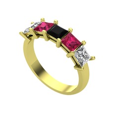 Siyah zirkon, rodolit garnet ve swarovski 18 ayar altın yüzük
