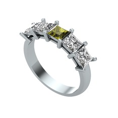 Edda 5 Taşlı Yüzük - Peridot ve swarovski 8 ayar beyaz altın yüzük #dvr7r6