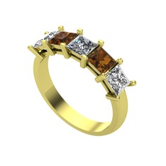 Edda 5 Taşlı Yüzük - Pırlanta, dumanlı kuvars ve swarovski 8 ayar altın yüzük (0.39 karat) #e3sjpo