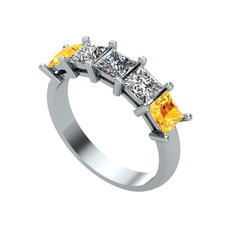 Pırlanta, swarovski ve sitrin 14 ayar beyaz altın yüzük (0.39 karat)