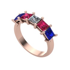 Pırlanta, rodolit garnet ve lab safir 14 ayar rose altın yüzük (0.39 karat)