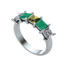 Edda 5 Taşlı Yüzük - Peridot, kök zümrüt ve pırlanta 8 ayar beyaz altın yüzük (0.78 karat) #eevish