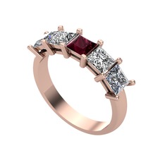 Edda 5 Taşlı Yüzük - Kök yakut, swarovski ve pırlanta 18 ayar rose altın yüzük (0.78 karat) #en96wr
