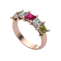Edda 5 Taşlı Yüzük - Rodolit garnet, swarovski ve peridot 18 ayar rose altın yüzük #eprsky