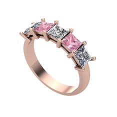 Edda 5 Taşlı Yüzük - Beyaz zirkon, pembe kuvars ve pırlanta 18 ayar rose altın yüzük (0.78 karat) #f0t6ul