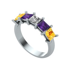 Edda 5 Taşlı Yüzük - Swarovski, ametist ve sitrin 14 ayar beyaz altın yüzük #f7lifi