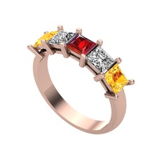 Edda 5 Taşlı Yüzük - Garnet, swarovski ve sitrin 18 ayar rose altın yüzük #fesp93