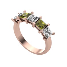 Edda 5 Taşlı Yüzük - Beyaz zirkon, peridot ve swarovski 8 ayar rose altın yüzük #fpc506