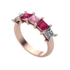 Edda 5 Taşlı Yüzük - Pembe kuvars, rodolit garnet ve pırlanta 18 ayar rose altın yüzük (0.78 karat) #fpn975