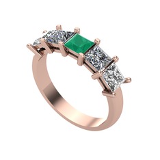 Edda 5 Taşlı Yüzük - Kök zümrüt, pırlanta ve beyaz zirkon 925 ayar rose altın kaplama gümüş yüzük (0.78 karat) #fvrbk9