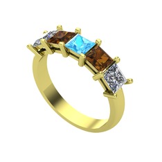Edda 5 Taşlı Yüzük - Akuamarin, dumanlı kuvars ve pırlanta 18 ayar altın yüzük (0.78 karat) #g2kxnp