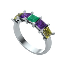 Edda 5 Taşlı Yüzük - Kök zümrüt, ametist ve peridot 14 ayar beyaz altın yüzük #g6wkuj