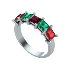 Edda 5 Taşlı Yüzük - Kök yakut, yeşil kuvars ve garnet 14 ayar beyaz altın yüzük #g6xkme