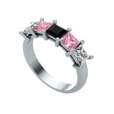 Siyah zirkon, pembe kuvars ve swarovski 18 ayar beyaz altın yüzük